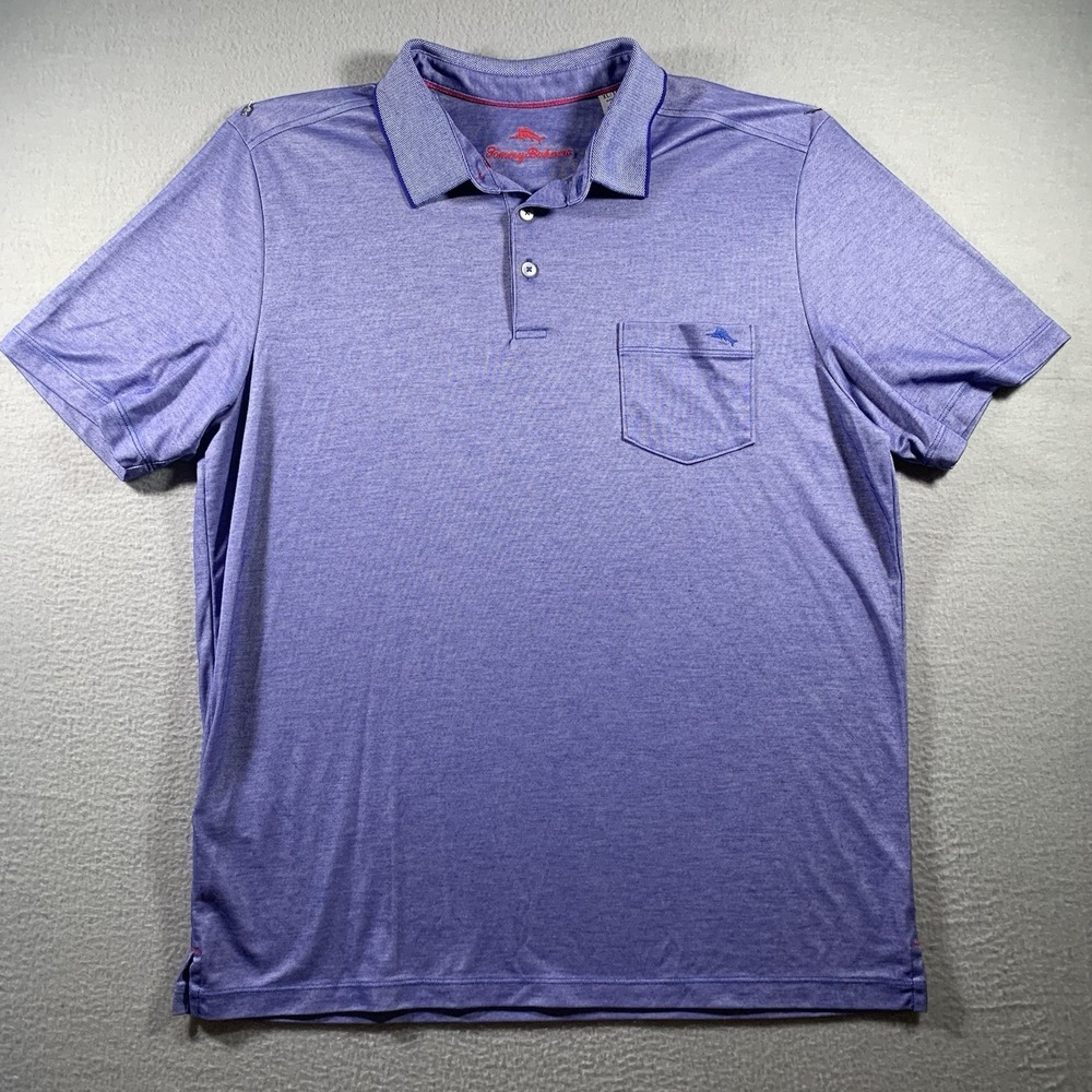 Tommy Bahama Polo Shirt Mens XL Blue Short Sleeve Performance Wicking Polyester